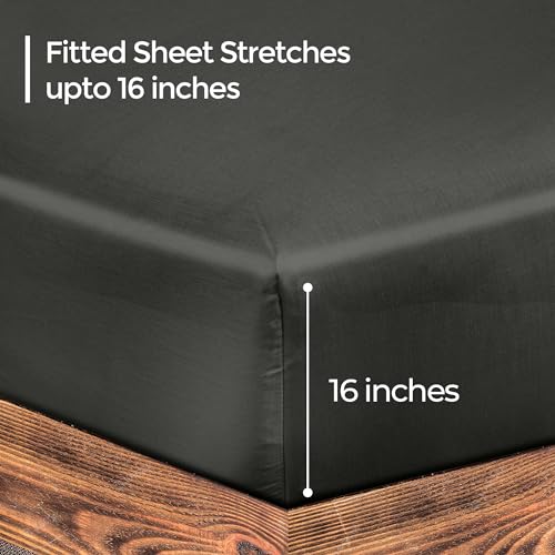 Image of ROYALE LINENS 300 Thread Count 100% Long Staple Combed Cotton Fitted Sheet Twin - Super Soft Deep Pocket Bottom Sheet - Fitted Sheets Only - Elastic Sheets (Twin, Black)