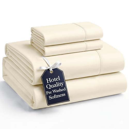 Casa Platino Queen Sheets Set Soft & Cozy Bed Sheet Set for Queen Size Bed 4 Piece Pre-Washed Microfiber Sheets with Deep Pocket Fitted Sheet Breathable & Lightweight Everyday Bedding Ivory