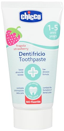 Image of Chicco Toothpaste, Strawberry Flavour for 12m+ Baby, Fluoride-free, Preservative-free,Cavity Protection (50 millilitre)