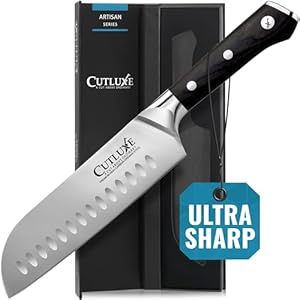 Cutluxe Santoku Knife – 7″ Chopping Knife, Vegetable Knife – Forged High Carbon German Steel – Full Tang & Razor Sharp – Ergonomic Handle Design – Artisan Series