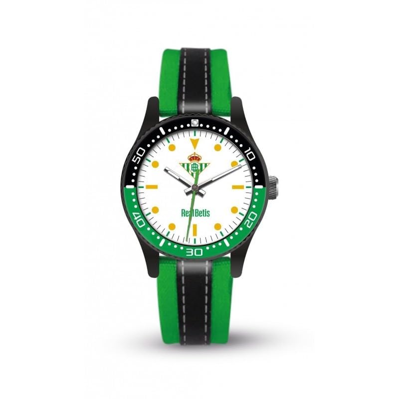 Genérico Reloj Cadete Real Betis Oficial, Deportivo, Verde y Blanco, Juvenil, Resistente y Cómodo para Jóvenes Verdiblancos (Blanca, Verde-Negra, Textil)