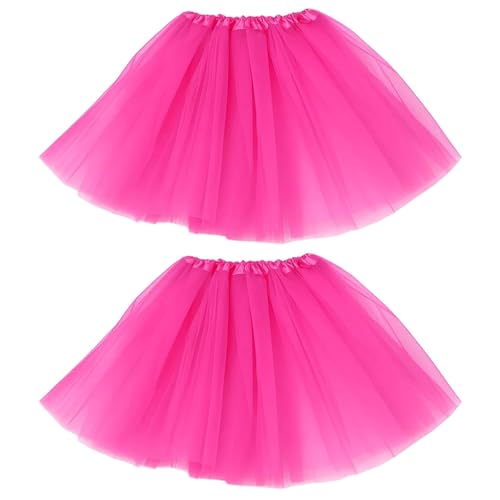 PcvGef 2 Stück Mädchen Ballett Klassik Tutu, 30CM Kids Rosa Tüllrock Pink Damen, Elastischer Bund Tütü Damen für 2-8 Jahre, 80er Jahre Outfit für Ballett
