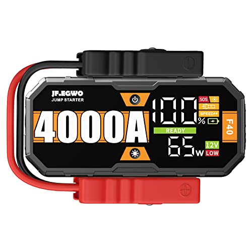 JF.EGWO F40 4000A Portable Car Jump Starter, 12V Lithium Jump Starter Battery Pack for Up to 10L Diesel 10L Gas Engines, 65W Two-Way Fast Charging Auto Battery Booster Jump Box Power Bank
