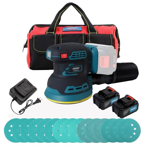 Lijadora orbital inalámbrica con batería de 2 x 4,0 Ah y cargador, sin escobillas, juego de lijado eléctrico de 5 pulgadas con colector de polvo, papel de lija, 7000-11000 OPM, lijadora de palma