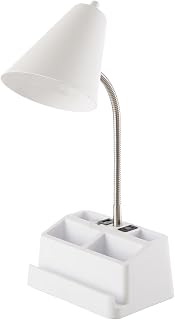 15‑Inch LED Adjustable Gooseneck Desk Lamp, Organizer Base with USB Port and AC Outlet(White)