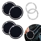 EKUWU Bling Car Cup Holder Coaster, Anti-Slip Rhinestone Cup Holder Insert (4 Pack) with Push Start Button Cover Button Ring (2 Pack), Shiny Diamond Car Interior Accessories for Women (Black)