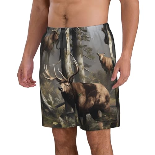 Hunting Deer Bear Elk Men's Swim Trunks Quick Dry Board Shorts with Pockets Casual Drawstring Beach Shorts2