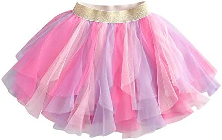PLIKSUVER Tuturok voor meisjes, 7 lagen, tule rok voor kinderen, feest, dansen, tutu, elastische tailleband voor 3-8 jaar, verjaardag, prinses, fotografie, dagelijks gebruik, roze, One Size