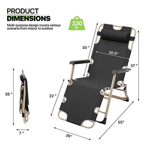 Magshion Folding Beach Lounge Chair 2 Pack Lawn Recliner Folding Portable Chaise Lounge Patio Chairs With Adjustable Headrest For Poolside Backyard Beach, 300 Lbs (Black) #TOP2