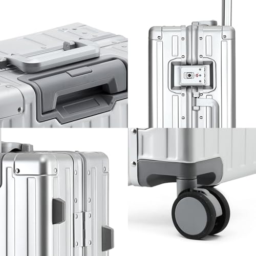 20 Inch All Aluminum Carry On Luggage 22x14x9 Airline Approved with Spinner Wheels,Hard Shell Zipperless Lightweight Small Suitcase with TSA Approved for Travel Business Women Men,Silver2