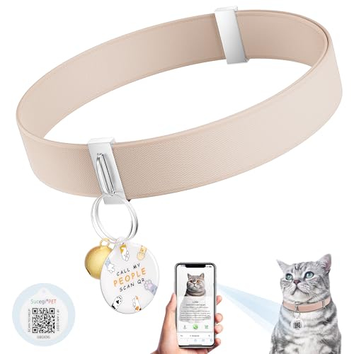 Cat Collar with Bell, Stretch Elastic Quick Release, Non Breakaway Lightweight Kitten Collar for Girl Boy Cats, Pet Supplies,Gifts,Accessories, Khaki