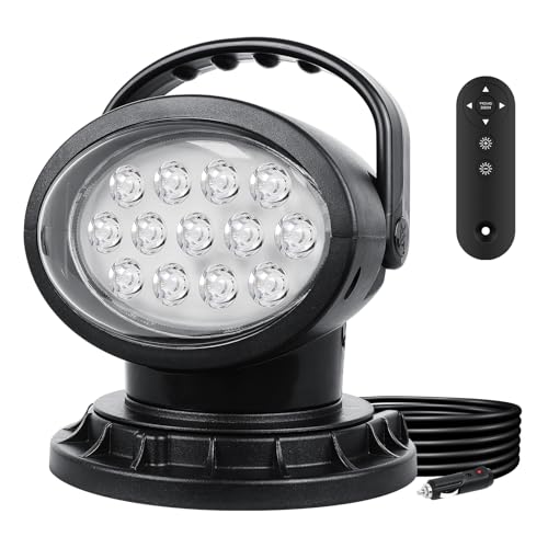 Willpower Remote Control LED Search Light,65W 6500lm 360 Rotating Spotlight for Truck Boat Hunting Marine Searching, Offroad Auxiliary Searchlight Spot Light 12V 24V,11 Powerful Magnets Built-in
