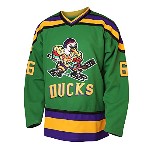 Mighty Ducks Jersey Blanco y Verde de Hockey, n.º 96 Charlie Conway, n.º 99 Adam Banks, n.º 33 Greg Goldberg, n.º 66 Gordon Bombay, Small