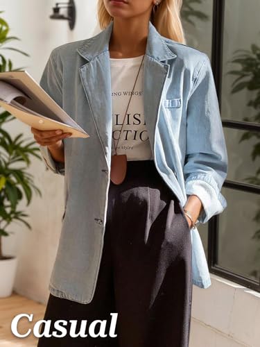 Mina Self 2025 Fall Women's Denim Blazer Jacket - Fashion Open Front Lightweight Casual Work Office Jean Top Pockets4