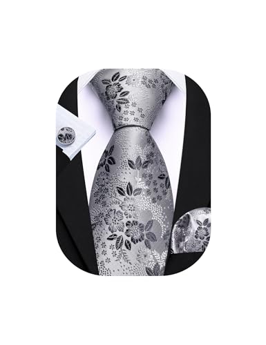 Image of Barry.Wang Men Tie Set Floral Paisley Silk Necktie Pocket Square Cufflinks Formal Wedding Party Business
