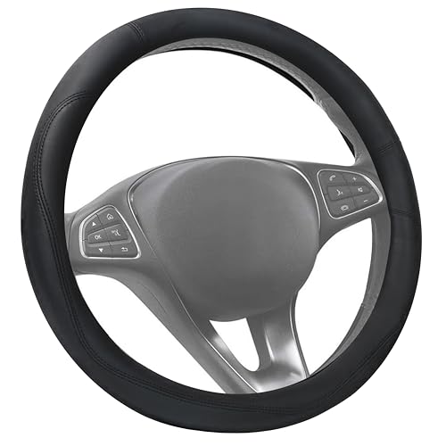 MyGadget Couvre Volant pour Voiture - Peugeot | BMW | VW Golf | Renault | Fiat [ Volant de 37 à 39 cm ] - Protège Volant en Cuir PU - Housse Universelle en Noir