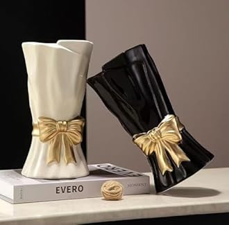 Bow Vase, Black Flower Vase for Home Decor, Black Ceramic Vases for Boho Style, Bow Decor, 9.3 Inch Flower Vases for Bouquet, Ideal Shelf Decor/Table. (Large)