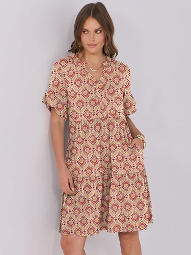 Image of ANRABESS Women's Summer Casual Dress, V-Neck Ruffle Sleeve Tiered Mini Dress, Soft Comfy Fabric with Pockets for All-Day Wear