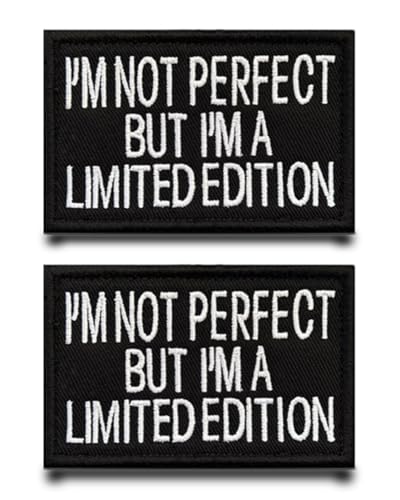 2 Stück I'M NOT PERFECT BUT I'M A LIMITED EDITION Lustige Patch Abnehmbare Aufnäher mit Stickerei Flagge Patch Applikation für Baseballkappe Rucksäcke Draussen Jacke Weste Kleidung Taschen