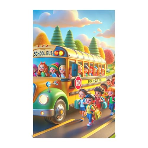 ODAWA Back to School Bus008 Kitchen Towles Kitchen Dishcloth Towels Dish Cloth for Household Cleaning, Set of 4
