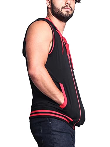 Men's Lightweight Athletic Casual Sleeveless Contrast Zipper Hoodie4