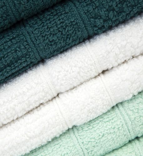 Image of PH Pleasant Home Ribbed Wash Cloths Set - 12 Pack (12 inch x 12 inch) - 509 GSM - 100% Ring Spun Cotton Wash Cloth - Super Soft and Highly Absorbent Face Towels (Green, White, Mint)