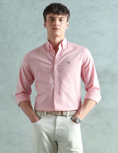 Image of Arrow Sport Solid Slim Fit Cotton Shirt for Men - Full Sleeve Mens Casual Shirts