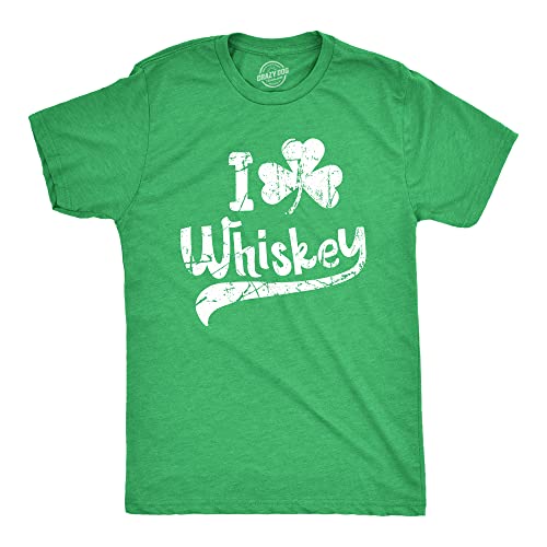 Mens Funny St Patricks Day Shirt – I Love Whiskey Clover Graphic Tee – Irish Drinking Party Outfit - Green - XXL