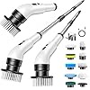 Bizcasa Brosse Rotative Nettoyage Electrique 9 en 1, Rechargeable, avec Tige télescopique et 9 têtes de Brosse Interchangeables pour Salle de Bain Cuisine Voiture, 3 Vitesses Réglables (Blanc)