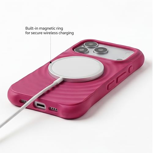 Image of amazon basics Shockproof Case for iPhone 17 Pro Max | Ripple Pattern | Camera Protection | Protective Cover with Enhanced Grip & Wireless Charging Support - Maroon Red