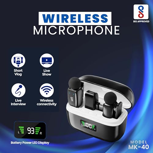 Image of MAK Dual Wireless Mic for YouTube, 2-Voice Changer Feature, Active Noise Cancellation, with Charging Case, Plug and Play, 30-Meter Range, for Recording, BIS Certified, Supports Type C Android & iOS