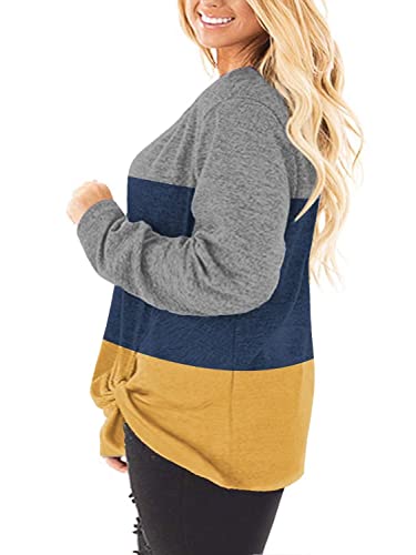 Image of DOLNINE Womens Plus Size Knotted Tops Long Sleeve Tee Shirts Loose Casual Blouse