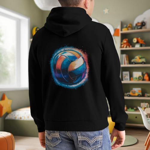 Kids Vintage Art Illustration Of Volleyball Boys Girls Lightweight Kangaroo Pocket Fleece Hoodies 7