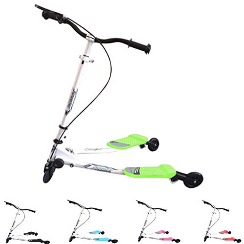 CROFULL Foldable Kids Swing Scooter with Adjustable Handle, 3 Wheel Push Drifting Wiggle Scooter for Boys Girls Kids Age 5-10