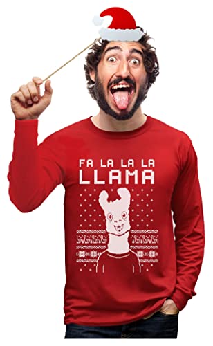 Tstars FA La La Llama Ugly Christmas Shirt for Men Tacky Sweater Style Holiday Xmas Mens Long Sleeve T-Shirt