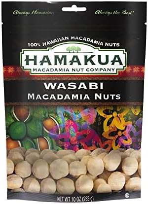 Hamakua Macadamia Nuts - Spicy Wasabi - Hawaiian Grown Flavored Dry Roasted Half and Whole Macadamias - Natural Eco-Friendly Large Macadamia Nuts