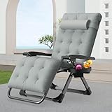 Suteck Zero Gravity Chair, Reclining Camping Lounge Chair with Aluminum Alloy Lock, Folding Patio Recliner w/Removable Pad, Adjustable Headrest and Side Tray for Outdoor Patio, Lawn, and Camping