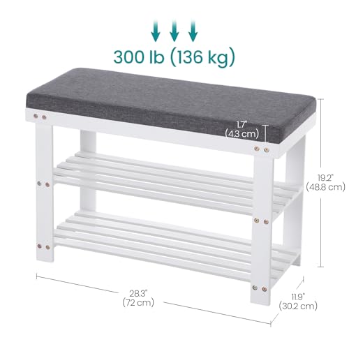 Image of SONGMICS Bamboo Shoe Bench, 3-Tier Shoe Rack Organizer for Entryway, Living Room, Bench Seat Holds Up to 300 lb, 11.9 x 28.3 x 19.2 Inches, Cloud White and Slate Gray ULBS604W01