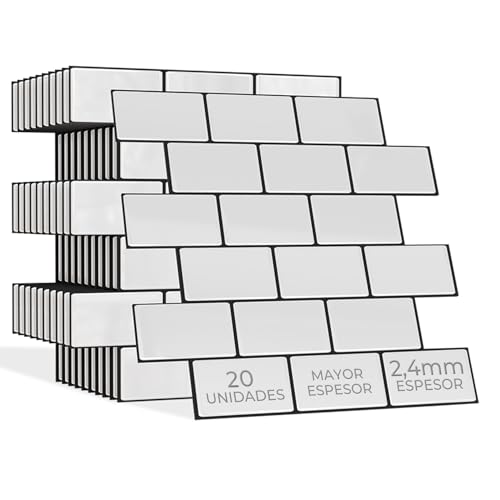 AMARA DECO - 20 Unidades Azulejos Adhesivos Cocina y Baño 30x30cm. Baldosas Adhesivas Pared con Efecto Azulejo 3D, Impermeables, Resistentes al Calor y Fáciles de Limpiar (Oxford Blanco y Negro)