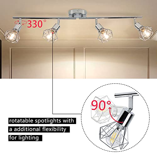 Dllt 4 Lights Track Lighting Kit-4 Way Modern Flush Mount Ceiling & Wall Decorative Lamp With Adjustable Head, Directional Spot Lighting Fixture For Kitchen Bedroom Living Room, E12 (Bulb Included) #TOP2