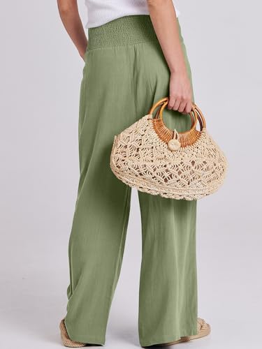 Image of ANRABESS Women Linen Palazzo Pants Summer Boho Wide Leg High Waist Casual Lounge Pant 2026 Beach Travel Vacation Outfits