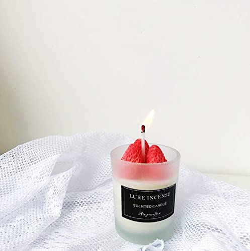 Scented Candle Strawberry Shape,Handmade Soy Wax Aroma Candle In Glass Jar 12 Hours,Decorative Candle For Table Photo Prop,Prefect Gift For Meditation Stress Relief Mood Boosting Bath Yoga-120G #TOP2