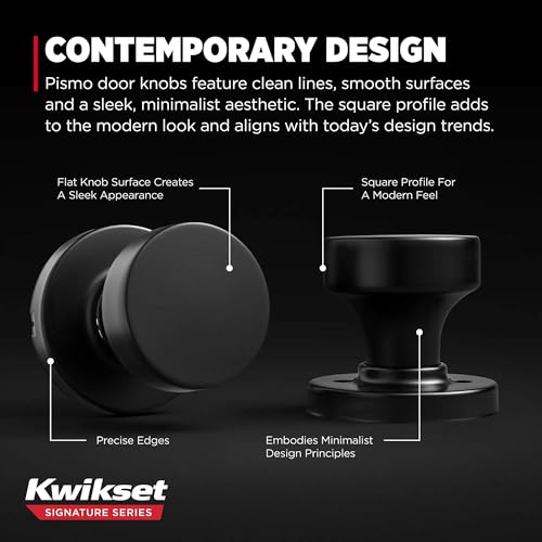 Image of Kwikset Pismo Interior Round Passage Door Knob, Handle for Closet and Hallway Doors, Non-Locking Doorknob,Matte Black