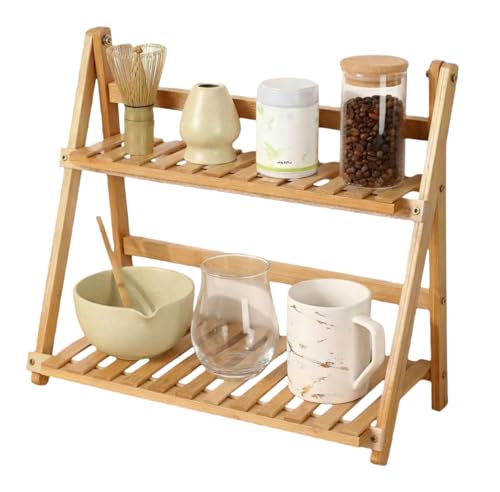 NUOLUTH Matcha Station Organizer Shelf：Bamboo organizer for coffee bar,Matcha Whisk,Small plants,bathroom,11.7