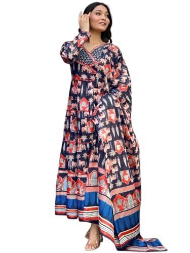 Image of Leriya Fashion Kurta Sets for Woman | Printed Jaipuri Ajrakh Kurta Set With Dupatta for Women | Kurti Set for Woman | Anarkali Suit for Women | Traditional Anarkali Salwar Suit for Party Outfits Kurtis