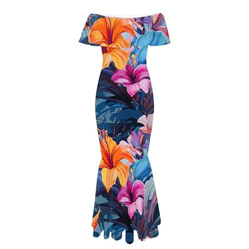 Image of Polynesian Dresses for Women Off Shoulder Maxi Dress Puletasi Samoan Dresses S-7XL