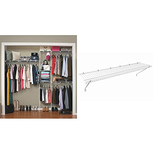 Closetmaid 1628 Closet Organizer Kit, 5-Foot To 8-Foot, White & Wire Shelf Kit With Hardware, 4 Ft. Wide, For Pantry, Closet, Laundry, Utility Storage, White Vinyl Finish #TOP12