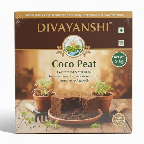 Image of Divayanshi Cocopeat Block for Plants & Gardening | 100% Natural Organic Growing Medium | High Water Retention Soil Conditioner for Home Garden, Nursery & Pots-5kg
