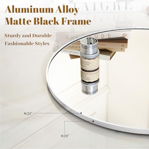 Image of VooBang White Round Bathroom Mirror, 24 inch Circle Wall Mounted Hanging Mirror with Simple Modern Circular Metal Frame for Hallway, Entryway, Living Room, White Frame