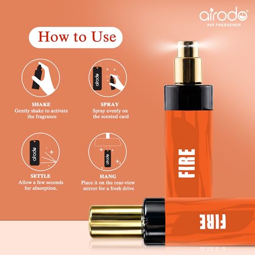 Image of Airodo Fire Air Freshener Spray With Hanging Card | 200 + Sprays, Long Lasting | Luxury Air Freshener For Air Interior| Air perfume (30 ml,Pack of 1)